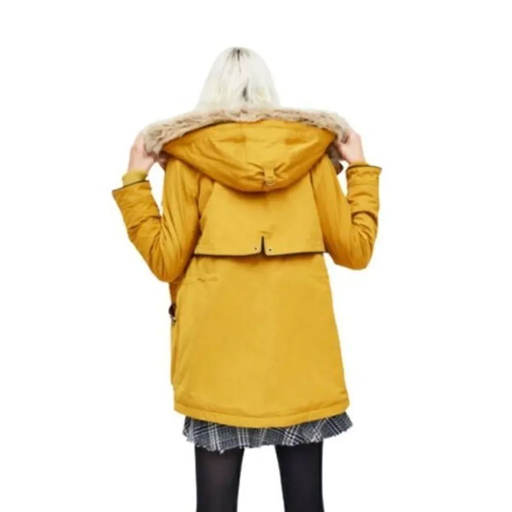 NWOT Zara Womens Water Resistant Mustard Yellow Parka Jacket - Picture 3 of 12
